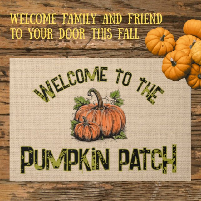 Tapete Remendo de Abóbora Outono Halloween Falso Burlap  (You can personalize the text!)