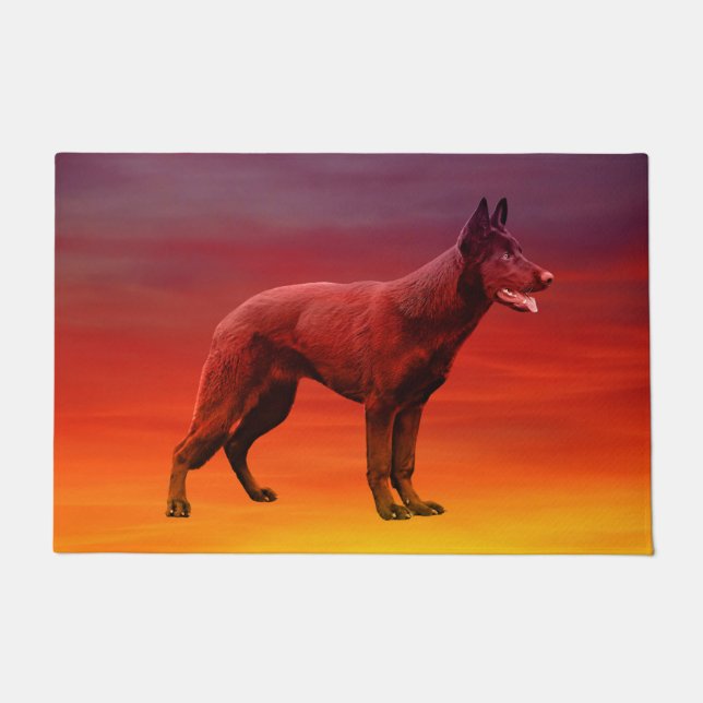 Tapete Retrato de Praia de Cachorro Negro German shepherd (Frente)