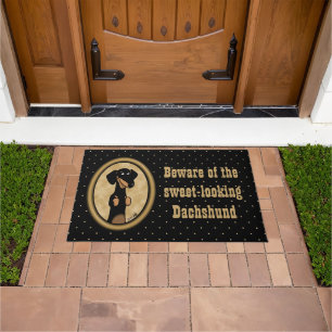 Tapete Retrato do Cartoon Oval Dachshund Dourado (preto e