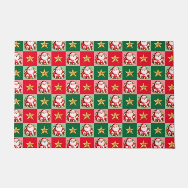 Tapete Retro Santa Claus Tartan Xadrez Natal (Frente)