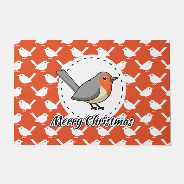 Tapete Robin on Orange White Bird Pattern - Feliz Natal (Frente)
