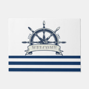 Tapete Roda de Barco Náutico,Listras Brancas Azul Marinho