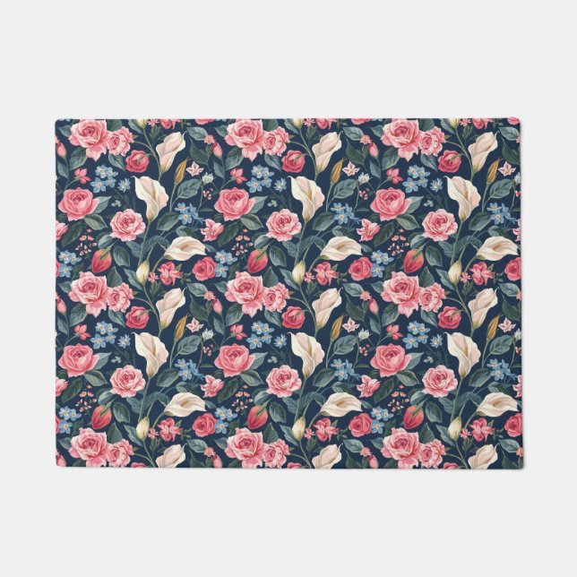 Tapete Romantic Navy Blue Floral Garden Pattern (Frente)