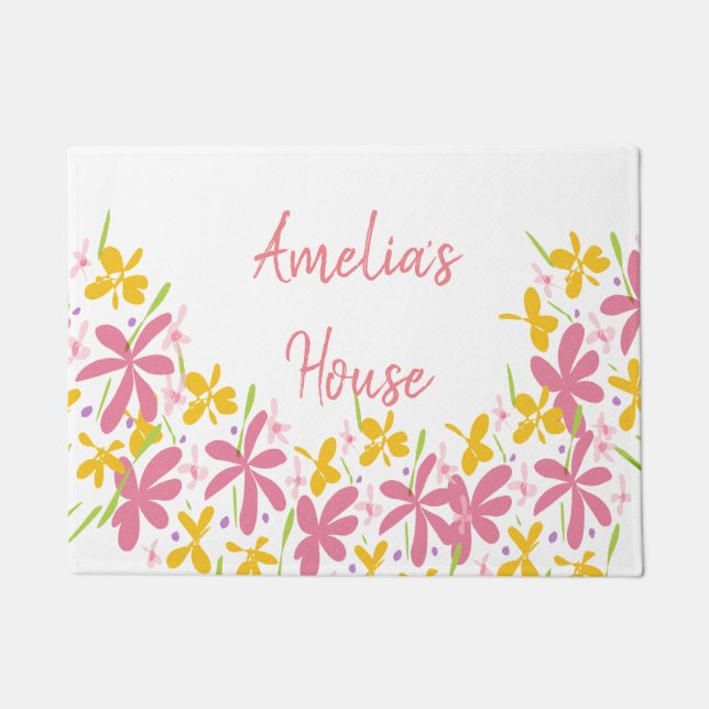 Tapete Rosa bonito e flor selvagem amarela (Frente)