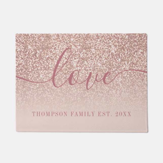 Tapete Rosa Dourada Glitter Family Name Love (Frente)