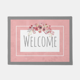 Tapete Rosa e boa vinda floral cinzenta