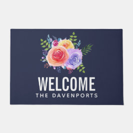 Tapete Rosas de Aquarela Moderna Buquê Floral Bem-vindo