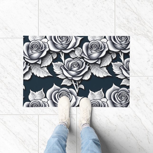 Tapete Rosas Prateadas Metálicas Com Folhas Turquesa (Interior)