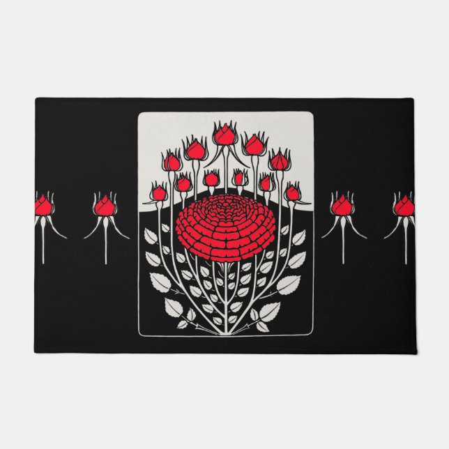 Tapete ROSAS VERMELHAS BRANCAS PRETAS, ROSEBUDS Art Nouve (Frente)