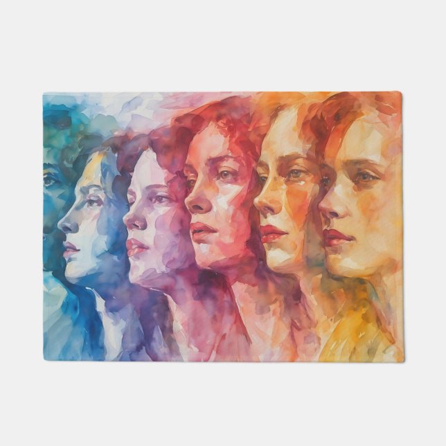 Tapete Rostos femininos - Pintura por aquarela (Frente)