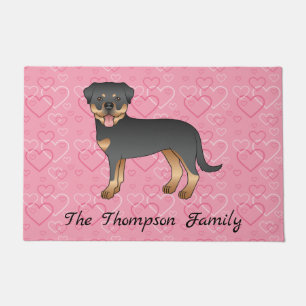 Tapete Rottweiler Preto e Castanho em Corações Rosa e Tex