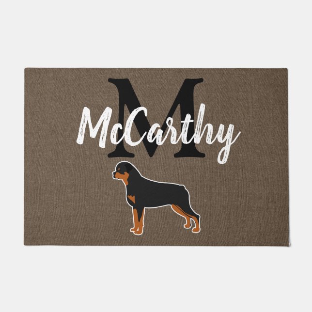 Tapete Rottweiler Rottie Rustic Monograma Personalizado (Frente)