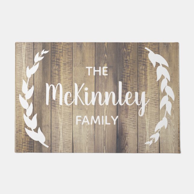 Tapete Rótulo Rustic Farmhouse Barn Wood Laurels & Family (Frente)