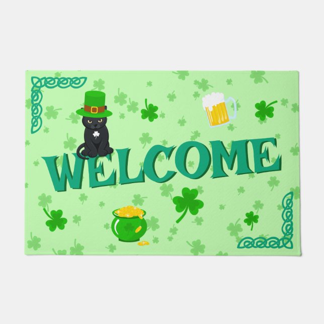 Tapete Rua, Pote de Shamrock do Dia de Patrick de Gato Ne (Frente)