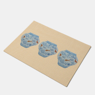 Tapete Rug de porta de jato de gengibre azul e branco