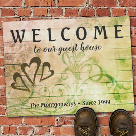 Tapete Ruim Wood Welcome Heart Custom Name Doormat