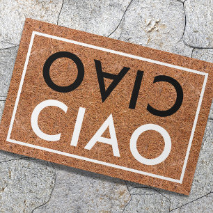 Tapete Russo Coir Italiano Bem-Vindo Ciao Negro E Branco