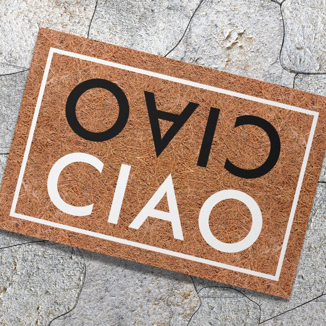 Tapete Russo Coir Italiano Bem-Vindo Ciao Negro E Branco (Italian Hello Goodbye entrance door mats)