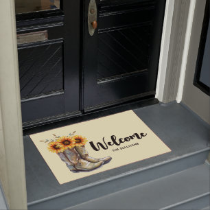 Tapete Russo Cowboy Boots com Girassóis Bem-Vindo