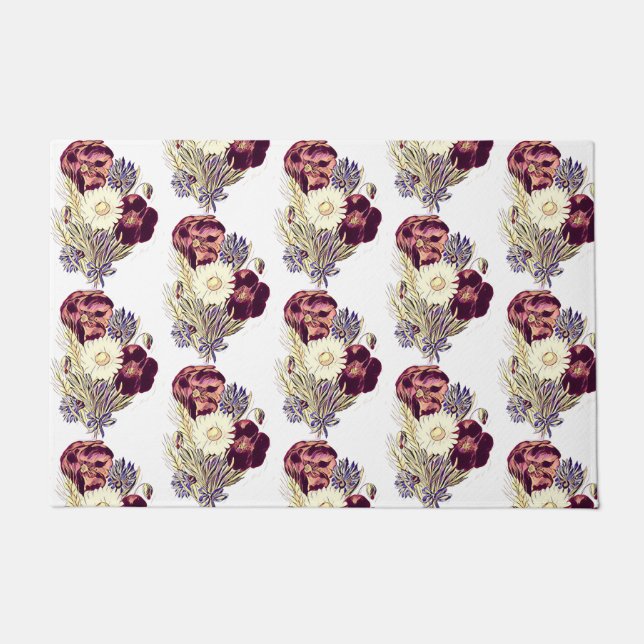 Tapete Rustic Burgundy White Blue Flowers Buquê Floral (Frente)