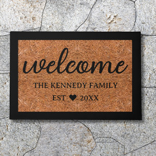 Tapete Rustic Coir Look Welcome Family Name Personalizado
