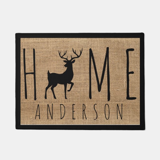 Tapete Rustic Country Faux Burlap Buck Family Name (Frente)