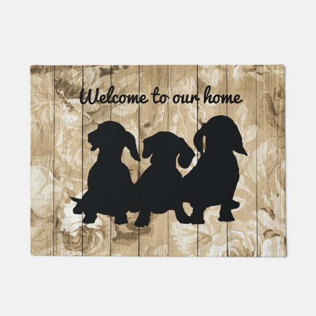 Tapete Rustic Floral Faux Wood Dachshund Doormat (Frente)
