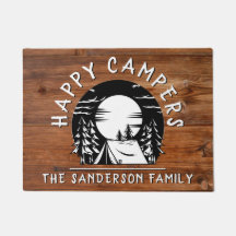 Rustic Happy Campers Family Name Tent Pine Trees