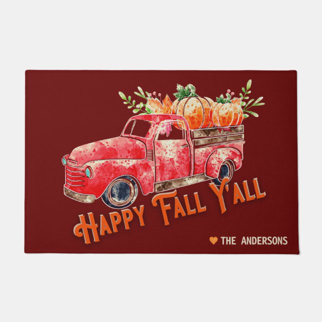 Tapete Rustic Happy Fall Y Vintage Truck Pumpkin (Frente)