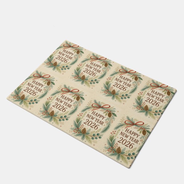Tapete rustic happy new year 2026 welcome mat (Inclinado)