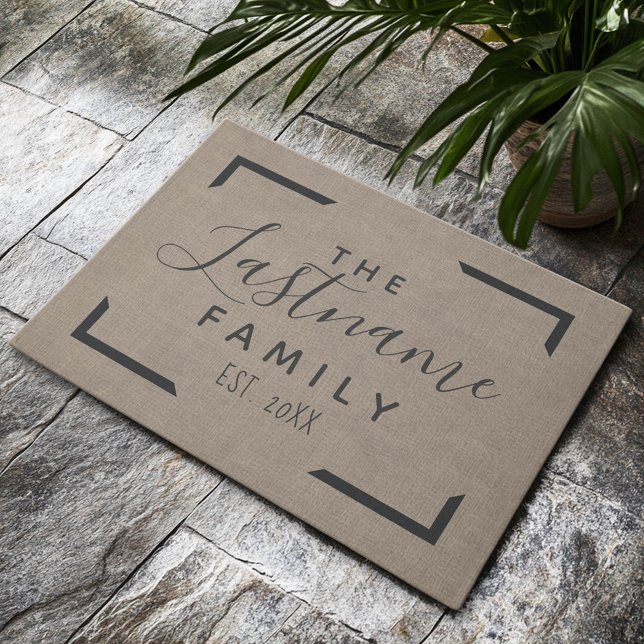 Tapete Rustic Modern Burlap - Bem-vindo à Família (Custom Welcome Mat)