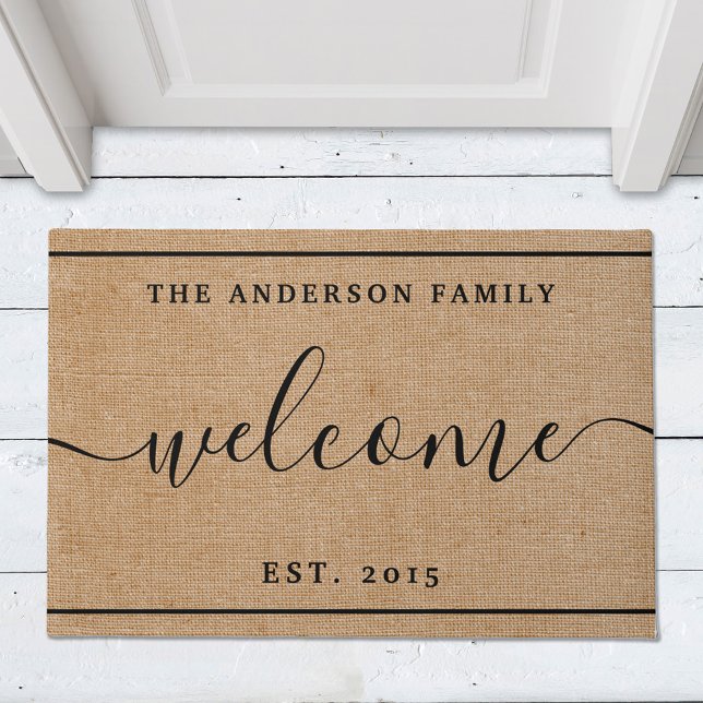 Tapete Rustic Modern Family Name Monograma Welcome (Criador carregado)