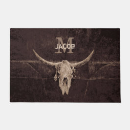 Tapete Rustic Old Western Bull Skull Brown Beige Monogram