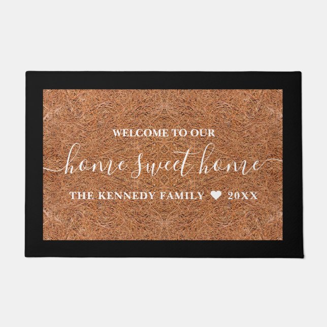Tapete Rustic Welcome Family Name Home Sweet Home Coir (Frente)