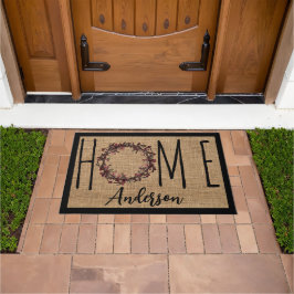 Tapete Rustic Wreath Faux Burlap Home Family Name Doormat