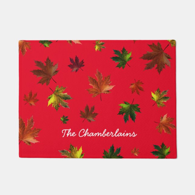 Tapete Rústico Folha de Maple Canadense em Vermelho (Frente)