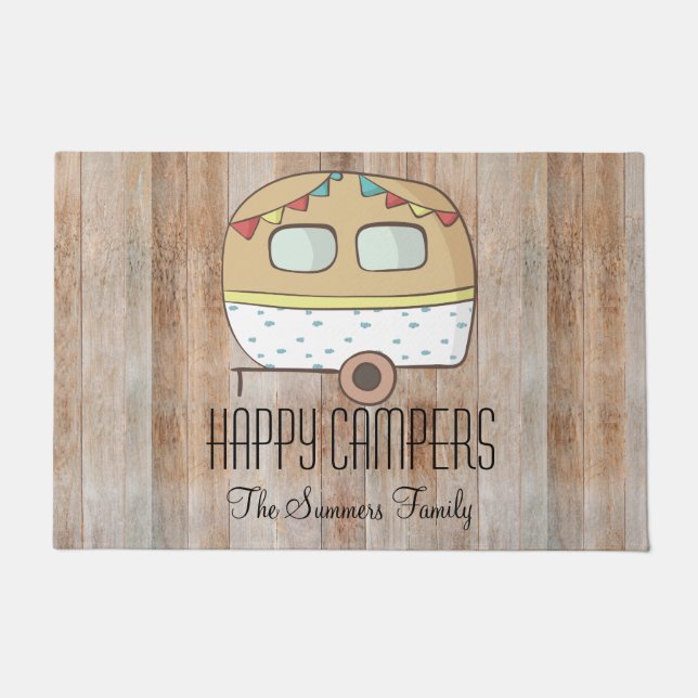 Tapete RV Trailer Feliz Campers Família Personalizada (Frente)