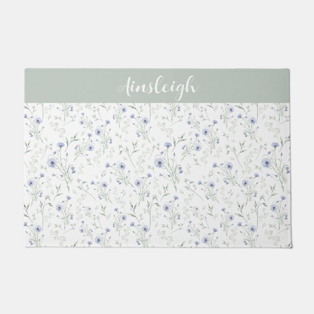 Tapete Sage Blue Watercolor Wildflower Monogram Name (Frente)