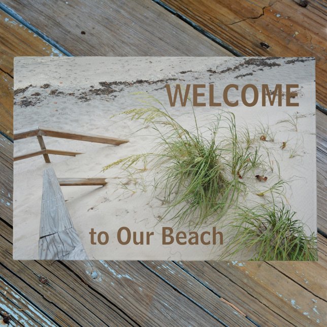 Tapete Sandy White Beach Seagrass Personalizável Bem-vind (Criador carregado)