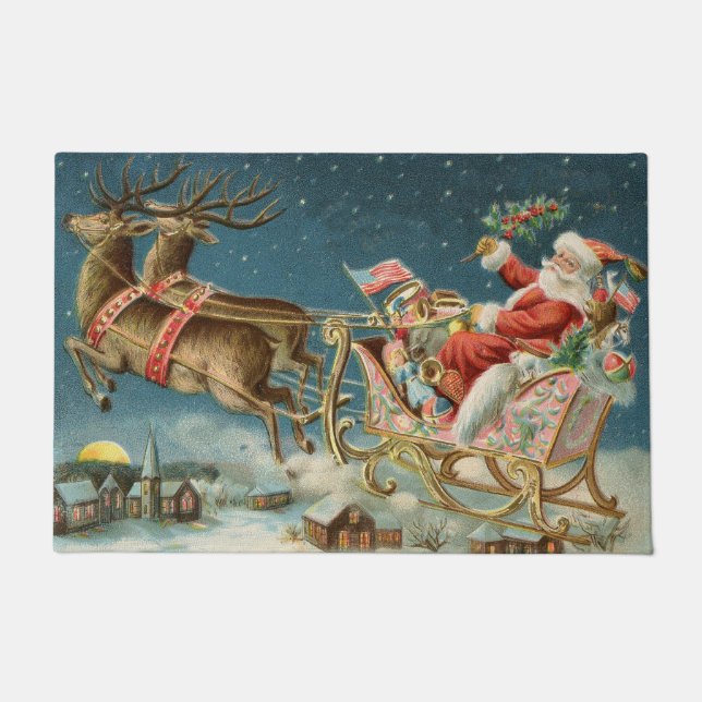 Tapete Santa Claus Christmas Antique Sleigh Reindeer (Frente)