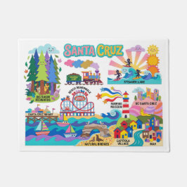 Tapete Santa Cruz Illustrated Map Boardwalk Beach Surfing