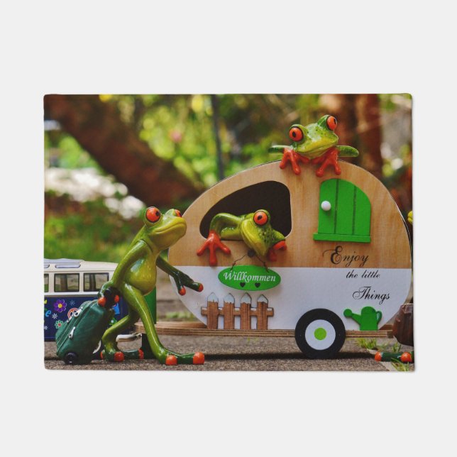 Tapete Sapos Engraçados Oferecem-Lhe Uma Porta Bem-Vinda (Frente)