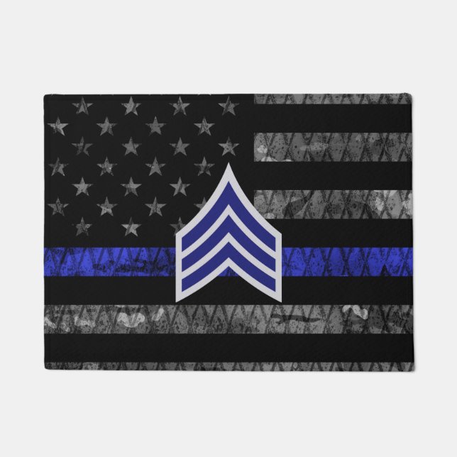 Tapete Sargento Stripes Thin Blue Line Sinalizador de Dis (Frente)