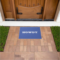Saudação ou nome "Howdy", porta azul e branca