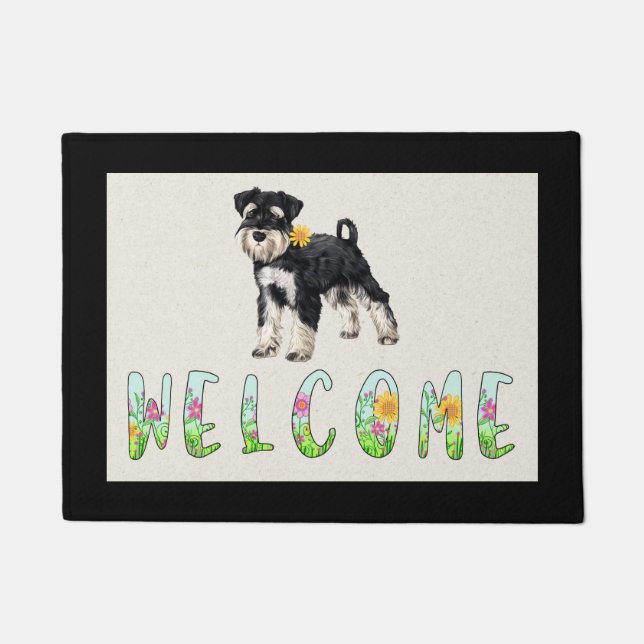 Tapete Schnauzer Floral Door Mat (Frente)