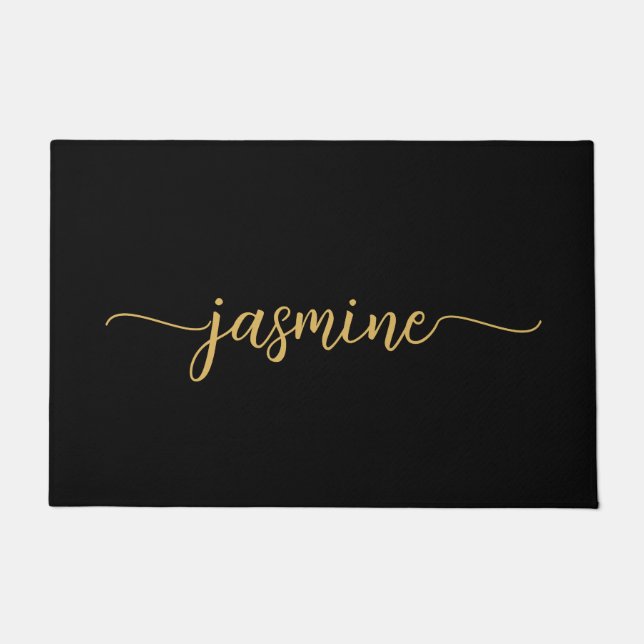 Tapete Script com Nome Monograma Dourado Preto Simples Fe (Frente)