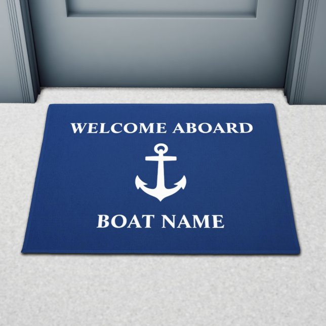Tapete Seu nome de barco Anchor Blue Welcome Aboard (Criador carregado)