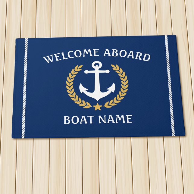 Tapete Seu nome de barco Anchor Laurel Welcome Aboard Mar (Several sizes to choose from.)