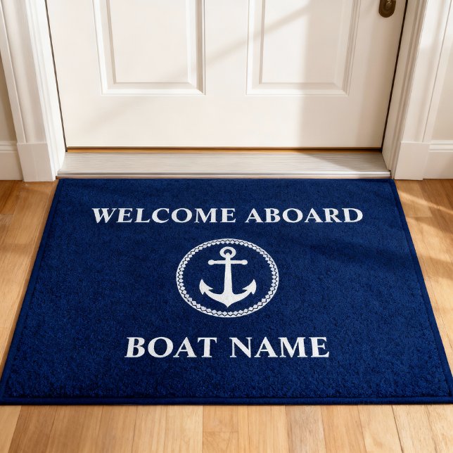 Tapete Seu nome de barco Sea Anchor Blue Welcome Aboard (Criador carregado)