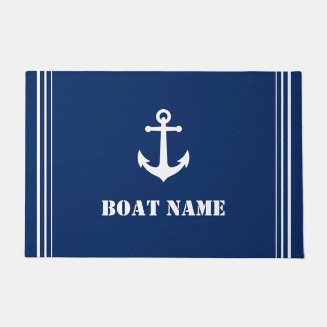 Tapete Seu nome de barco Vintage Anchor Marinho Blue Entr (Frente)